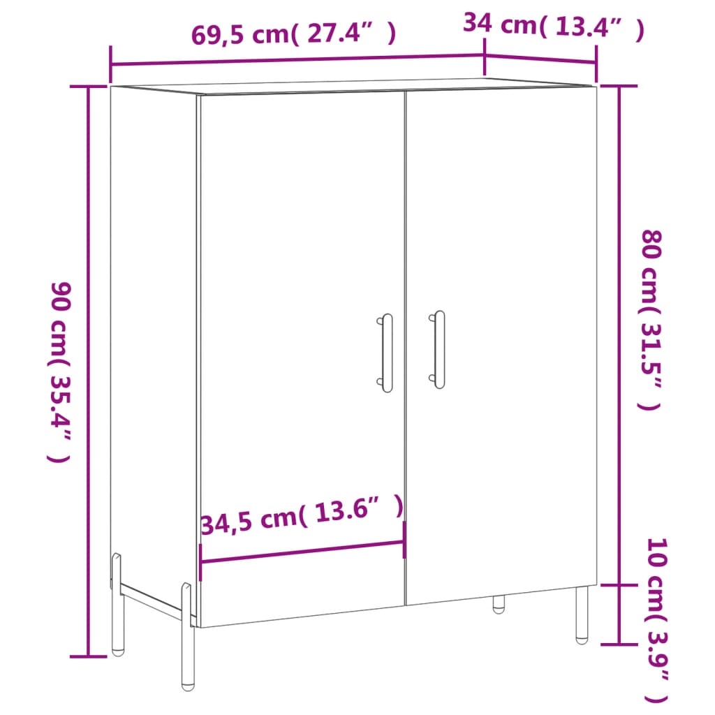 Dressoir 69,5x34x90 cm bewerkt hout eikenkleurig