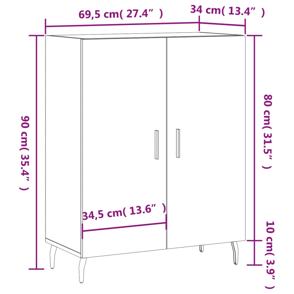 Buffet 69,5x34x90 cm en dérivé du bois, couleur chêne