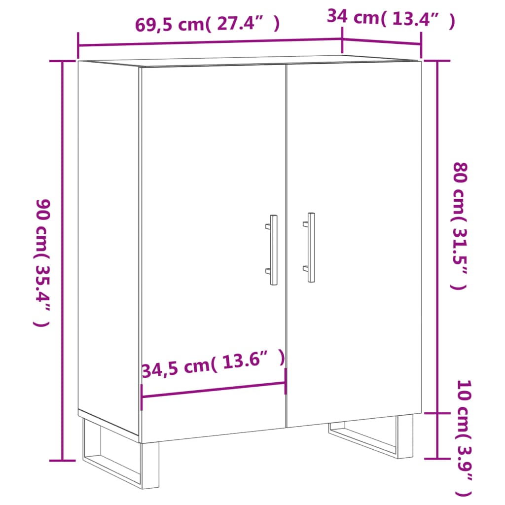 Buffet 69,5x34x90 cm en bois travaillé