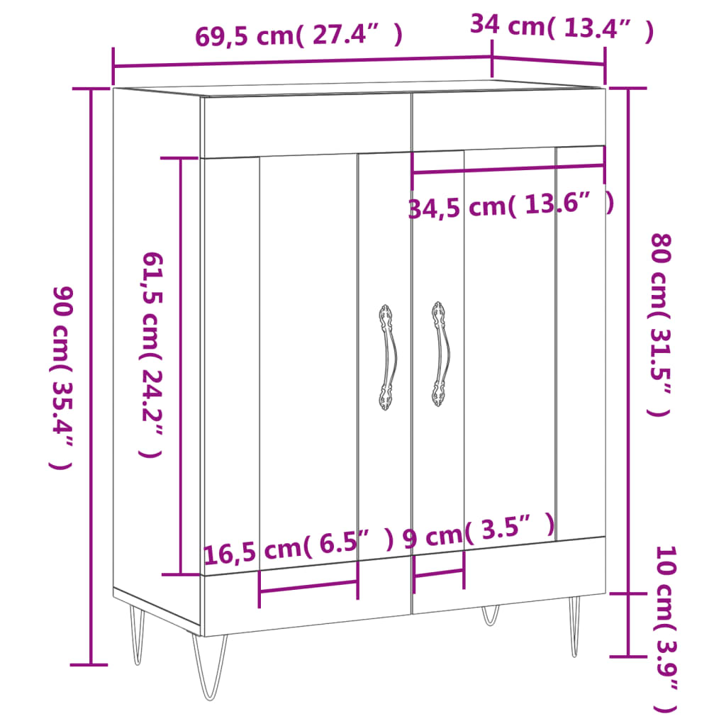 Buffet 69,5x34x90 cm en bois fini couleur chêne marron