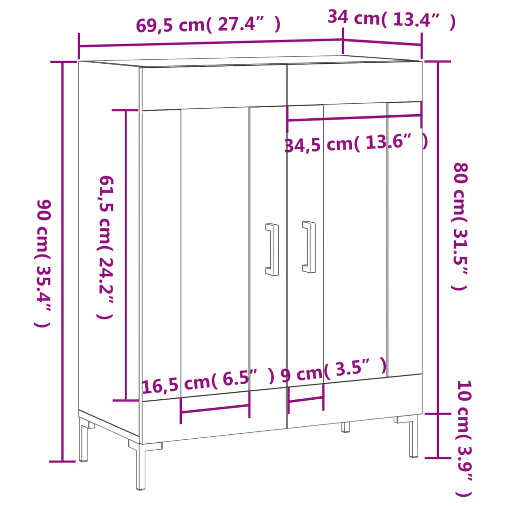 Buffet 69,5x34x90 cm en bois travaillé