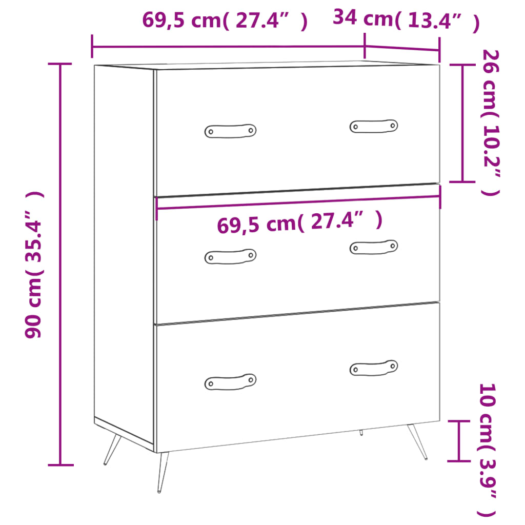 Commode 69,5x34x90 cm en bois travaillé