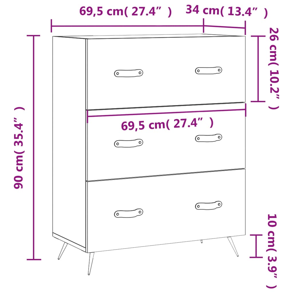 Commode 69,5x34x90 cm en bois travaillé