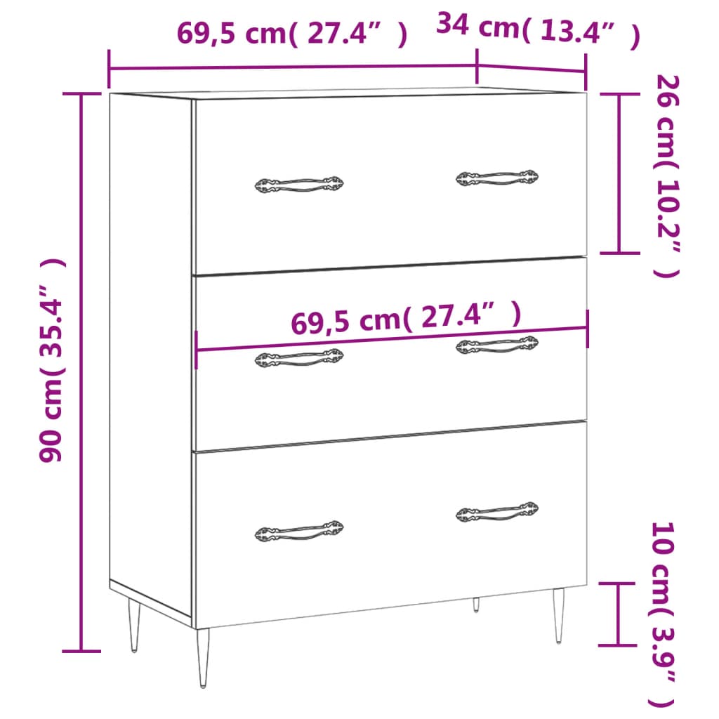 Buffet 69,5x34x90 cm en bois travaillé