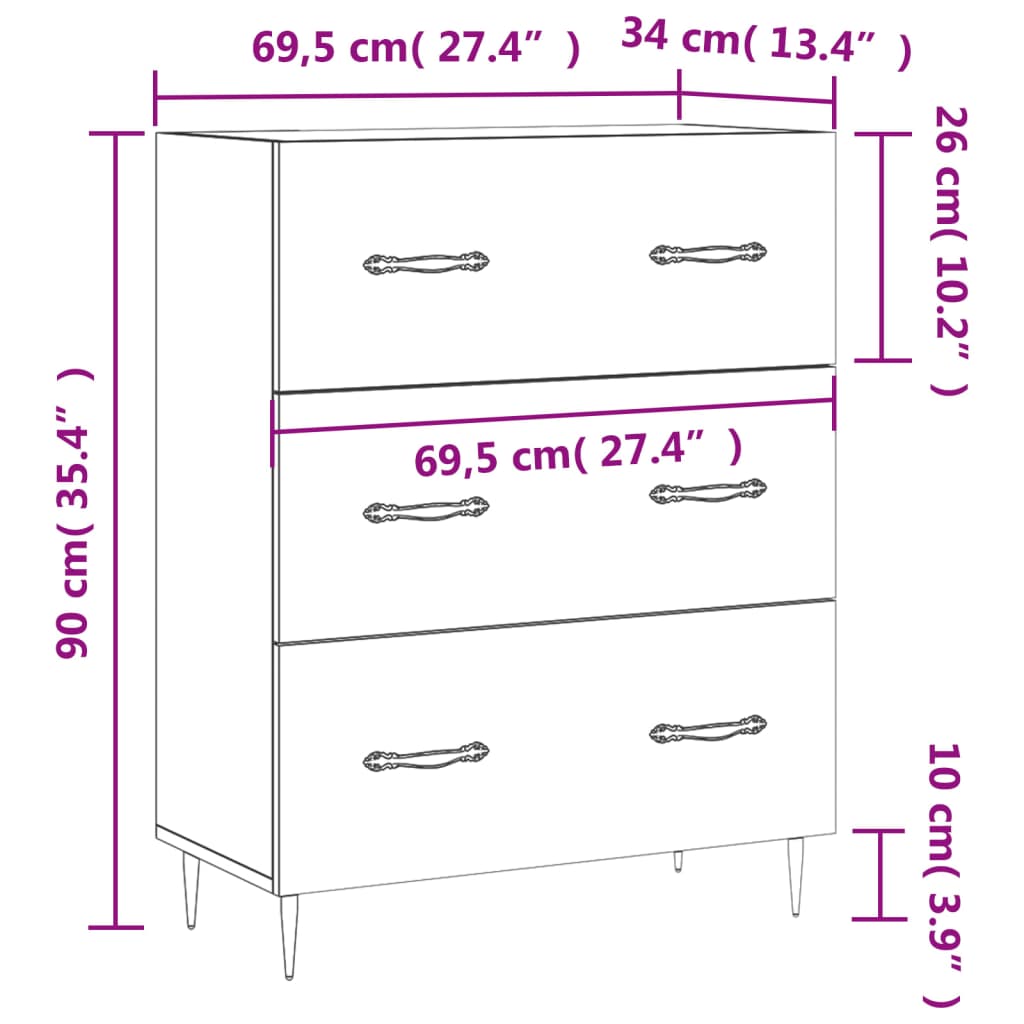 Buffet 69,5x34x90 cm en bois travaillé