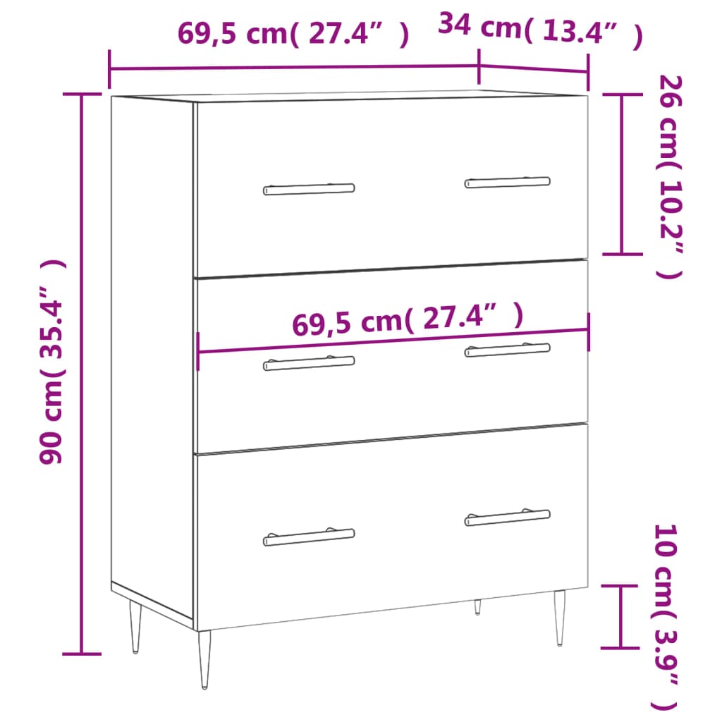 Dressoir 69,5x34x90 cm bewerkt hout eikenkleurig