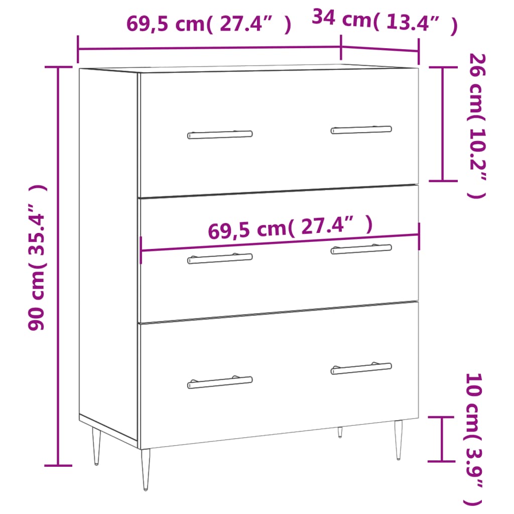 Buffet 69,5x34x90 cm en dérivé du bois, couleur chêne