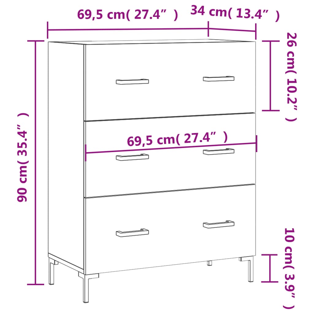 Buffet 69,5x34x90 cm en dérivé du bois, couleur chêne