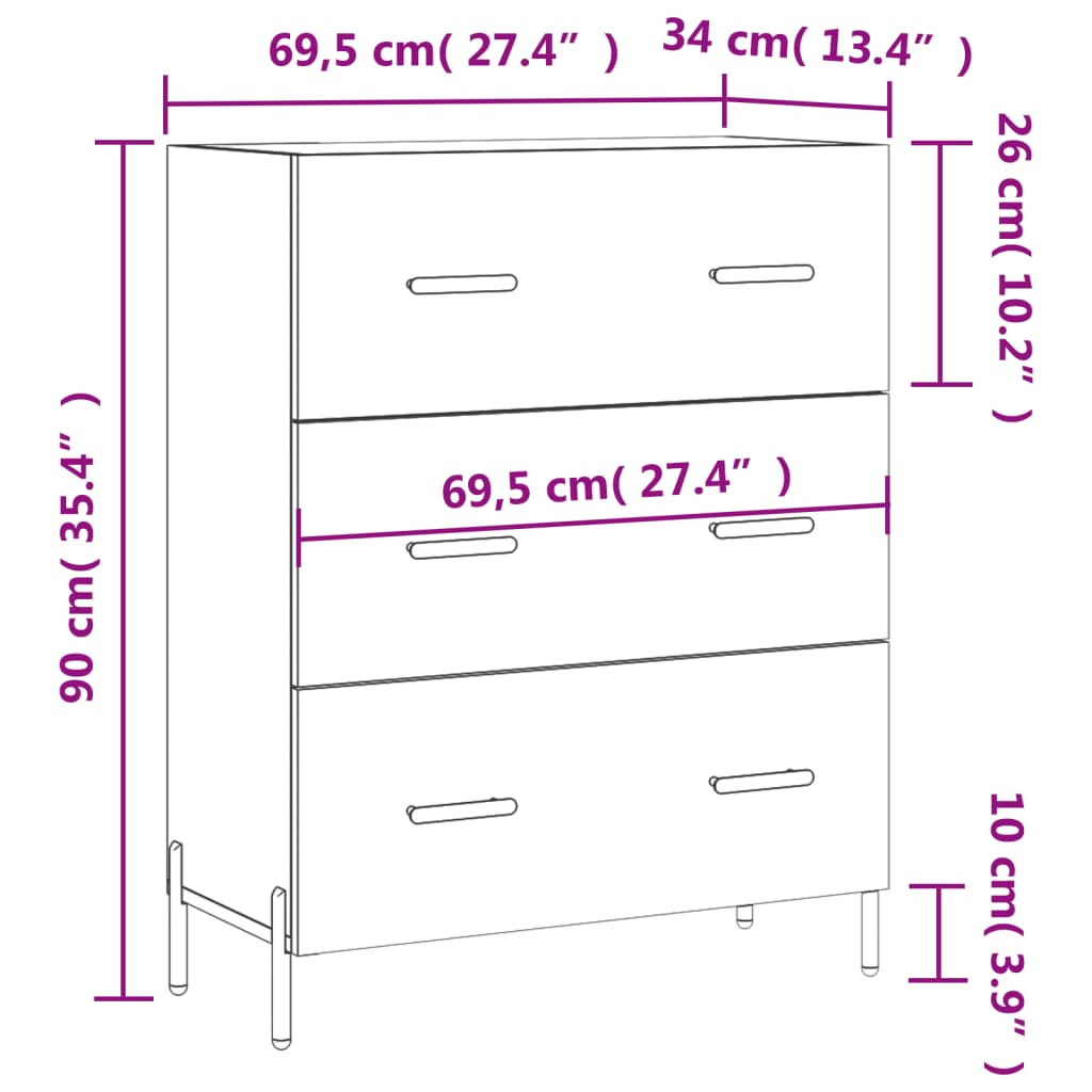 Buffet 69,5x34x90 cm en bois fini couleur chêne marron