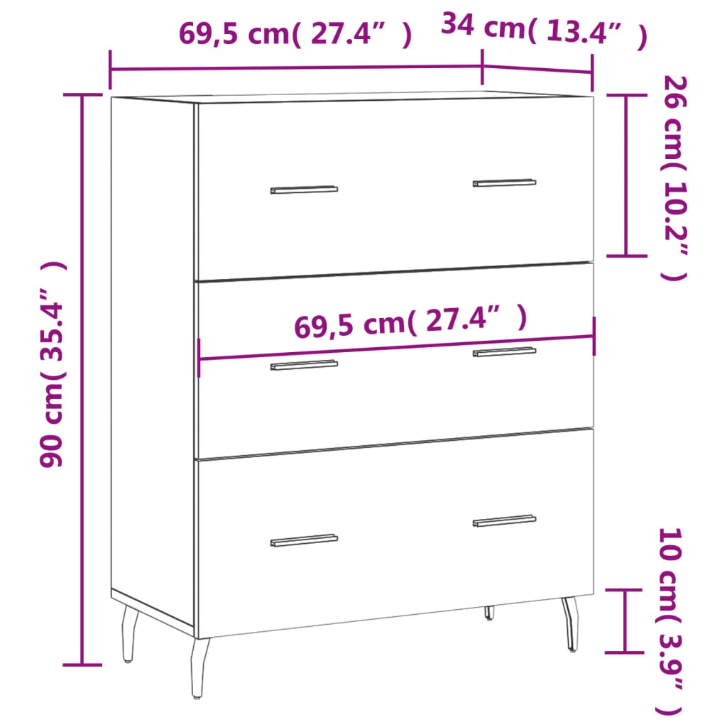 Buffet 69,5x34x90 cm en bois travaillé