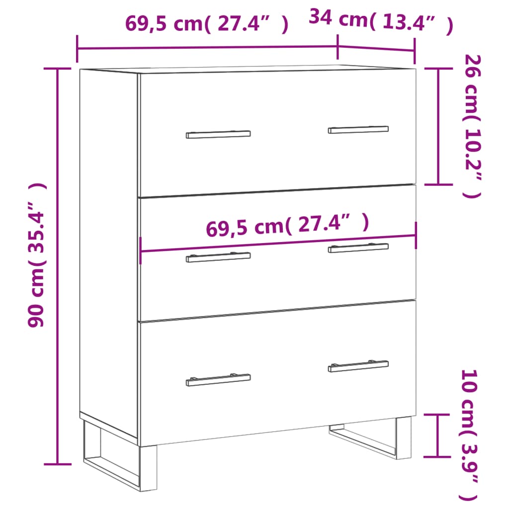 Buffet 69,5x34x90 cm en dérivé du bois, couleur chêne