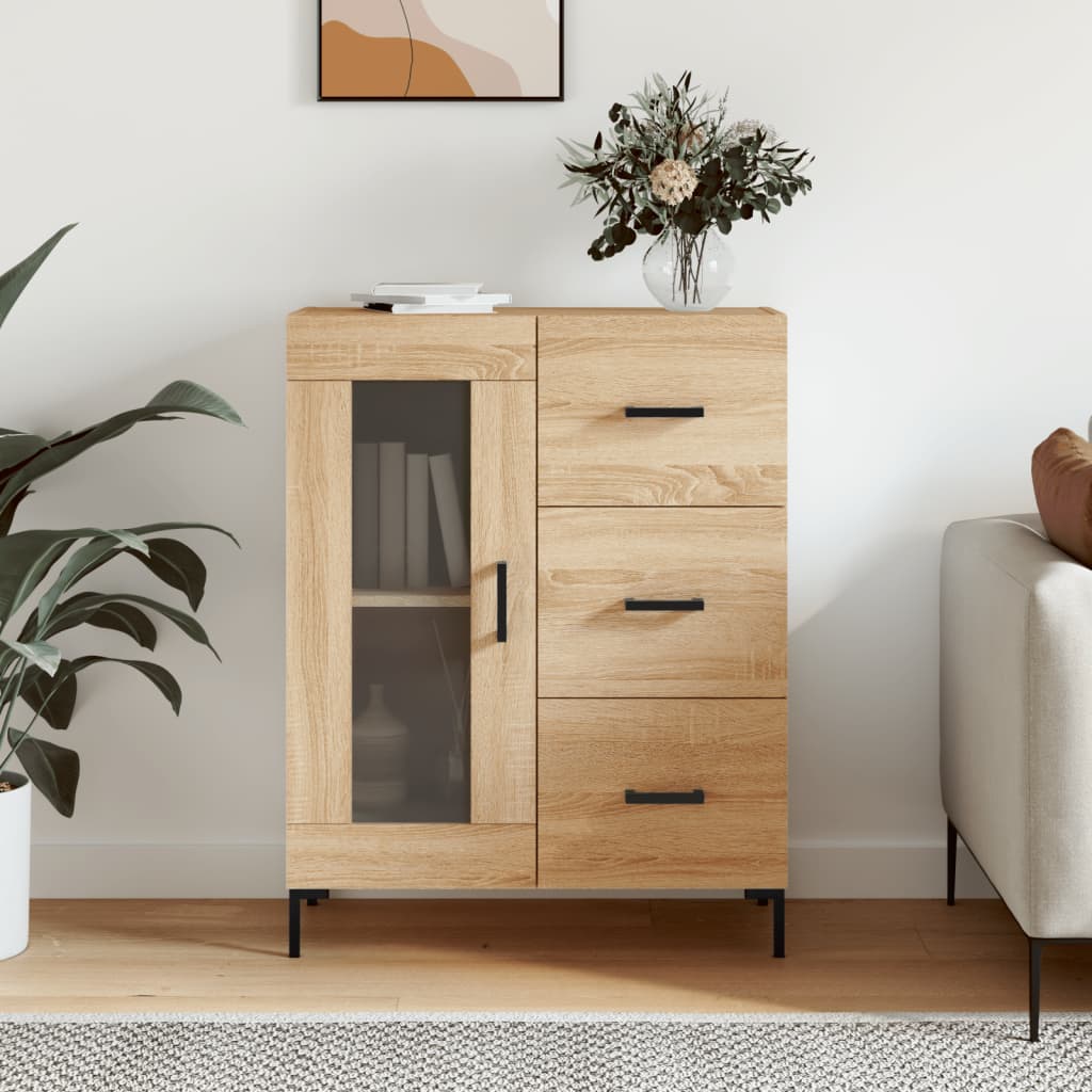 Buffet 69,5x34x90 cm en bois fini couleur chêne marron