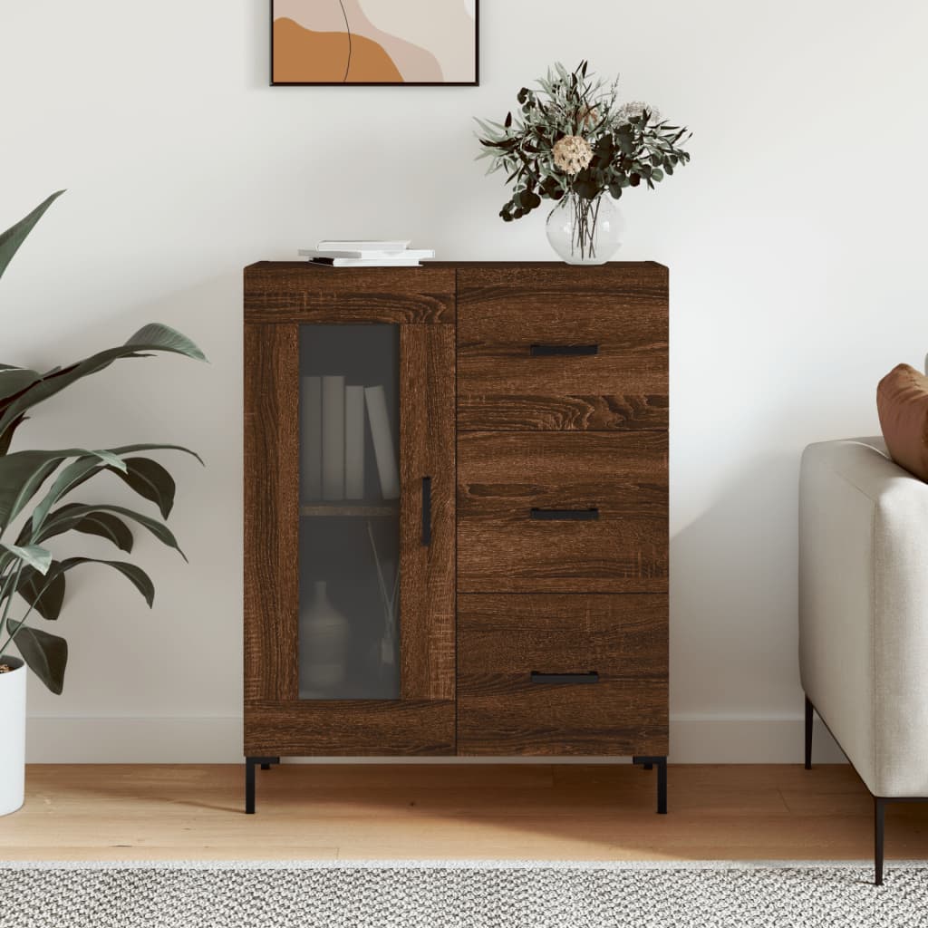 Buffet 69,5x34x90 cm en bois fini couleur chêne marron