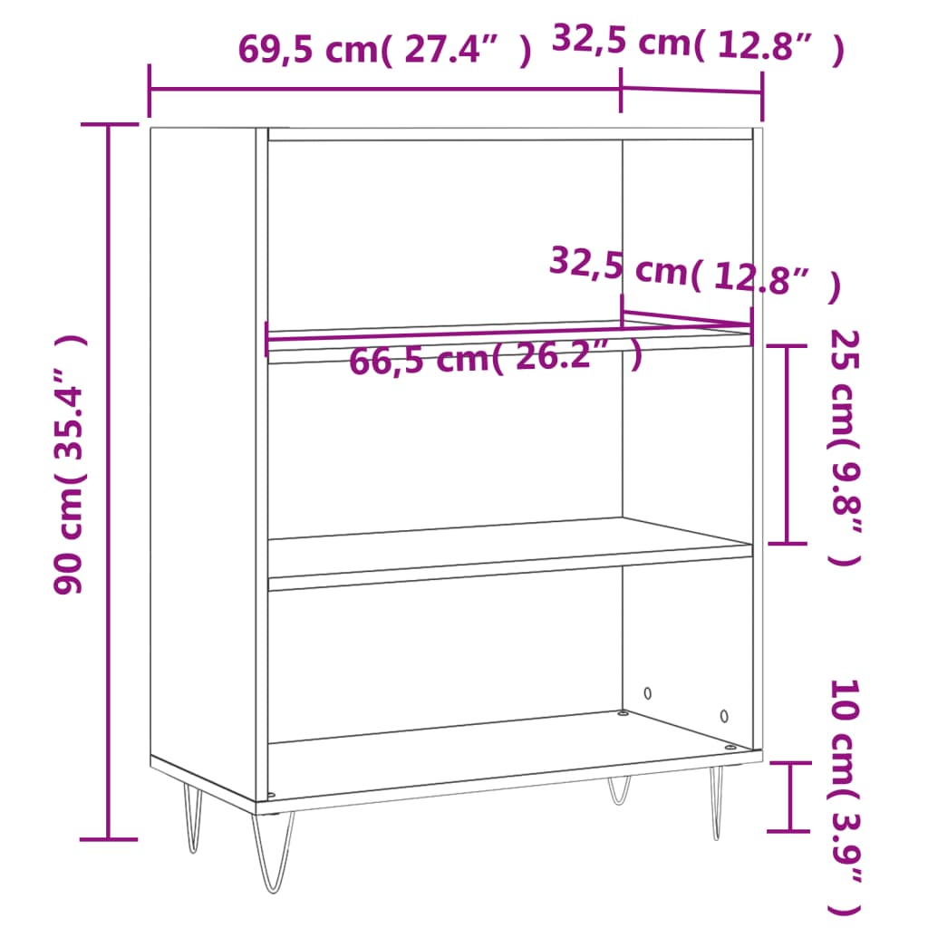 Bibliothèque 69,5x32,5x90 cm en bois travaillé