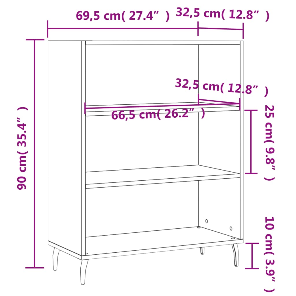 Meuble étagère 69,5x32,5x90 cm bois fini