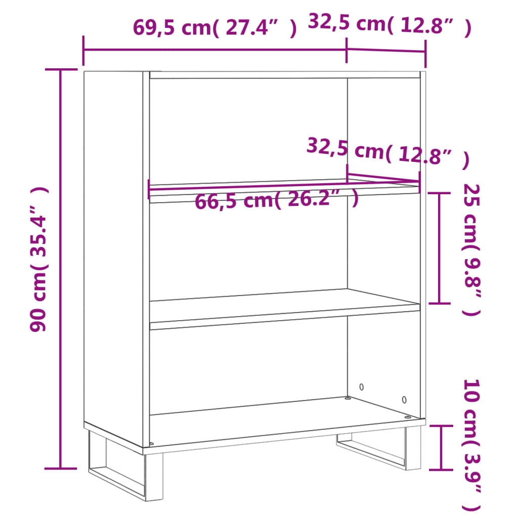 Meuble étagère 69,5x32,5x90 cm bois fini