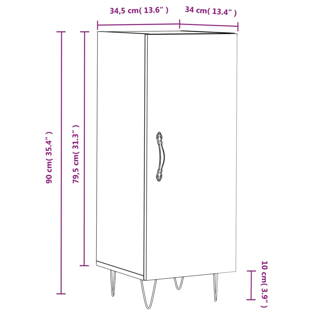 Buffet 34,5x34x90 cm en bois travaillé