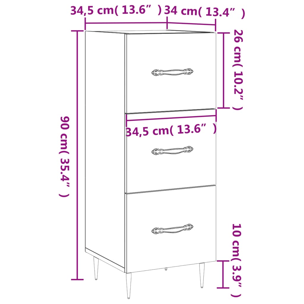 Buffet 34,5x34x90 cm en bois travaillé