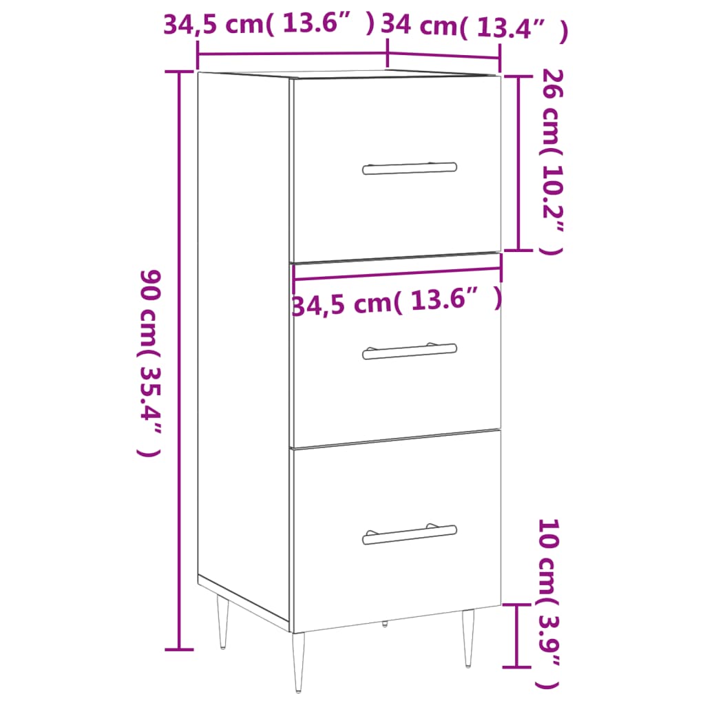 Buffet 34,5x34x90 cm en bois travaillé