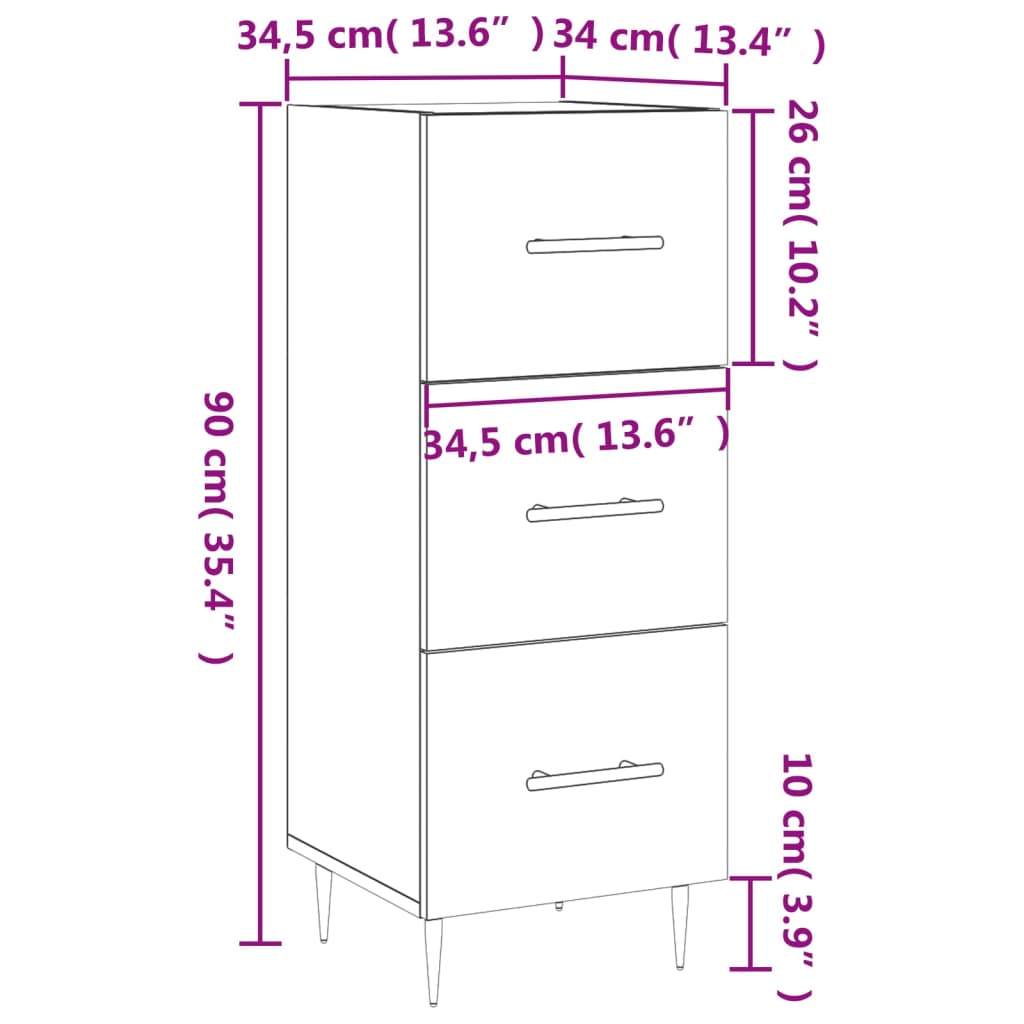 Buffet 34,5x34x90 cm en bois travaillé