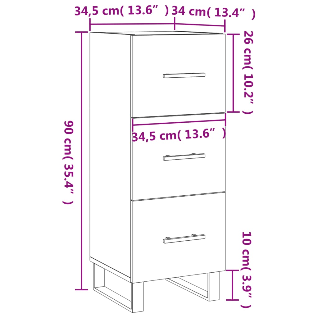 Dressoir 34,5x34x90 cm bewerkt hout