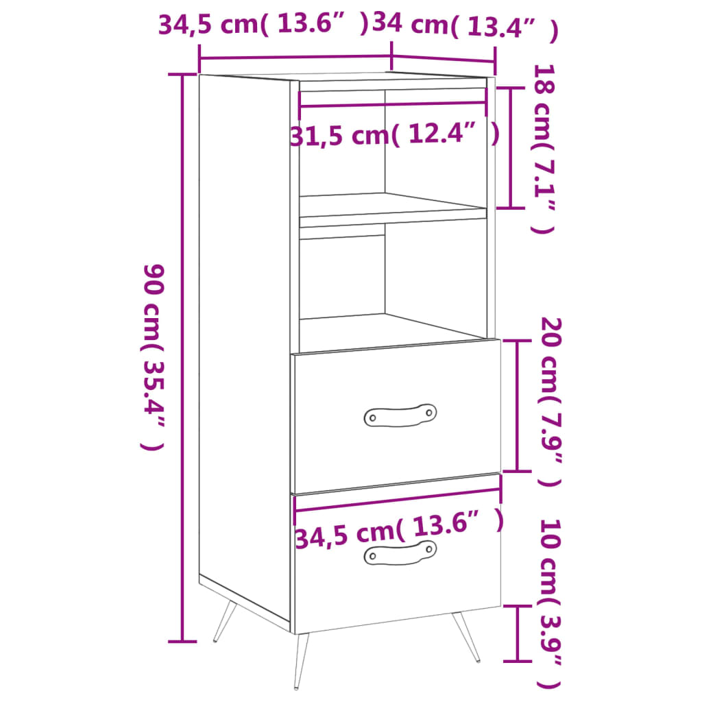 Buffet 34,5x34x90 cm en bois travaillé