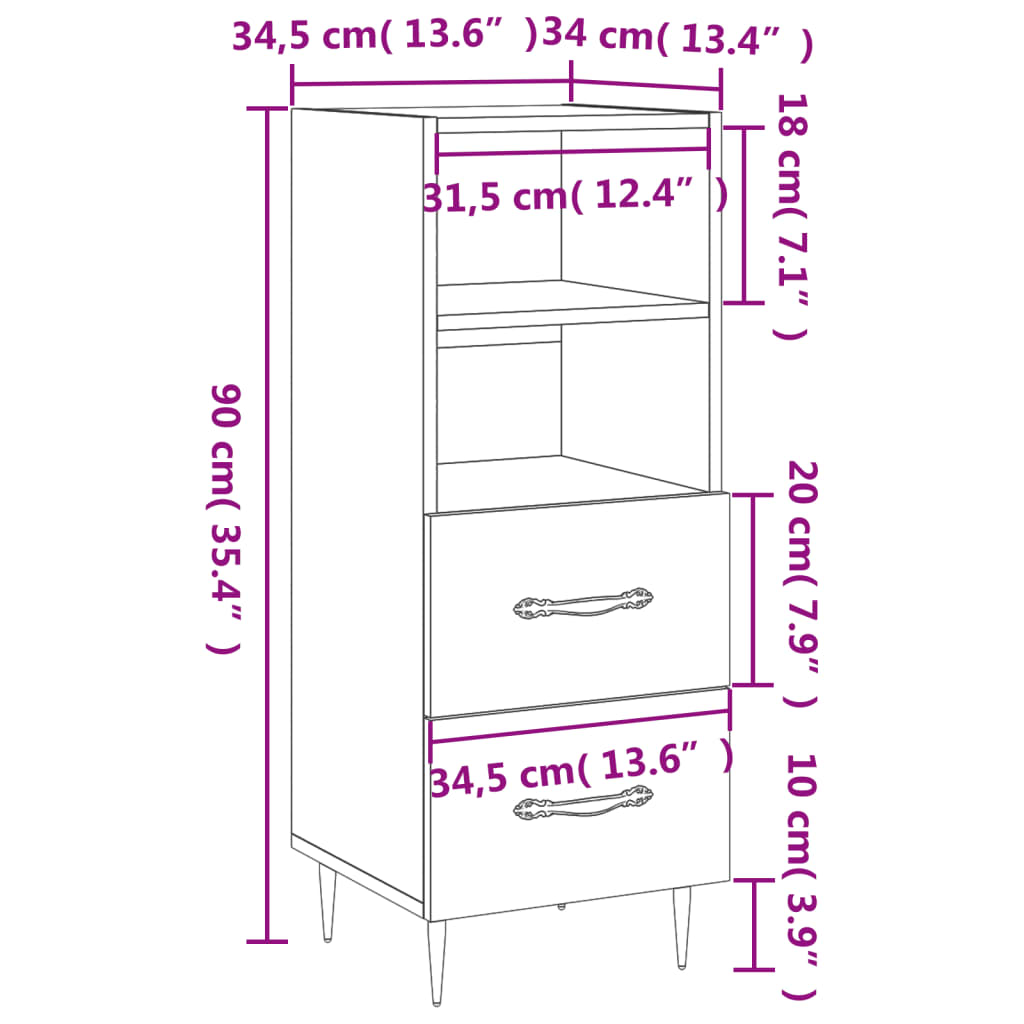 Buffet 34,5x34x90 cm en bois travaillé