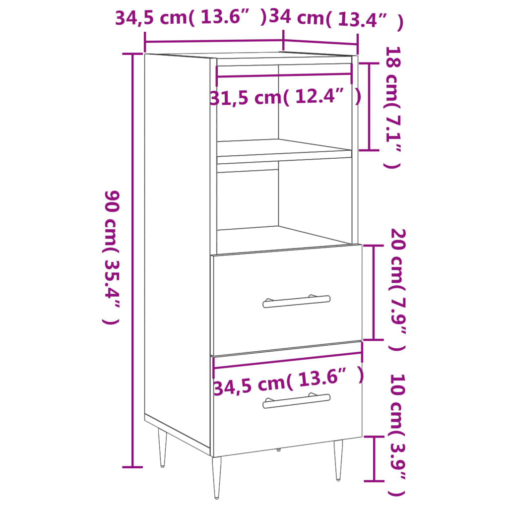 Buffet 34,5x34x90 cm en bois travaillé