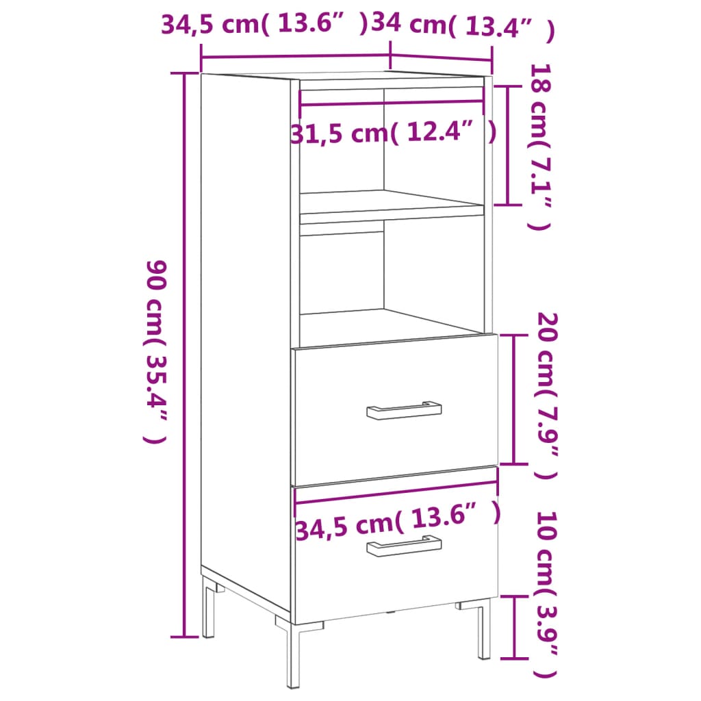 Buffet 34,5x34x90 cm en bois travaillé