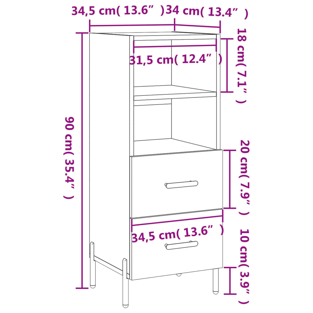 Buffet 34,5x34x90 cm en bois travaillé