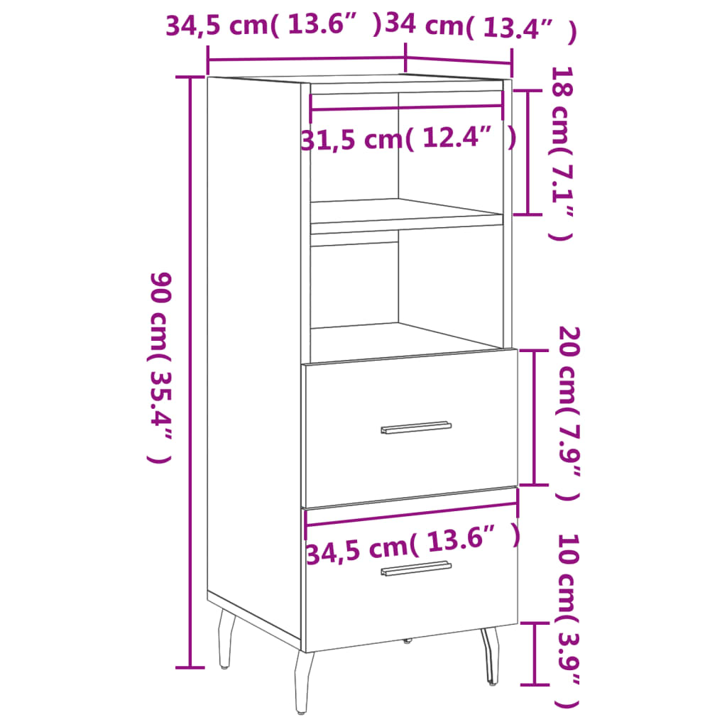 Buffet 34,5x34x90 cm en bois travaillé