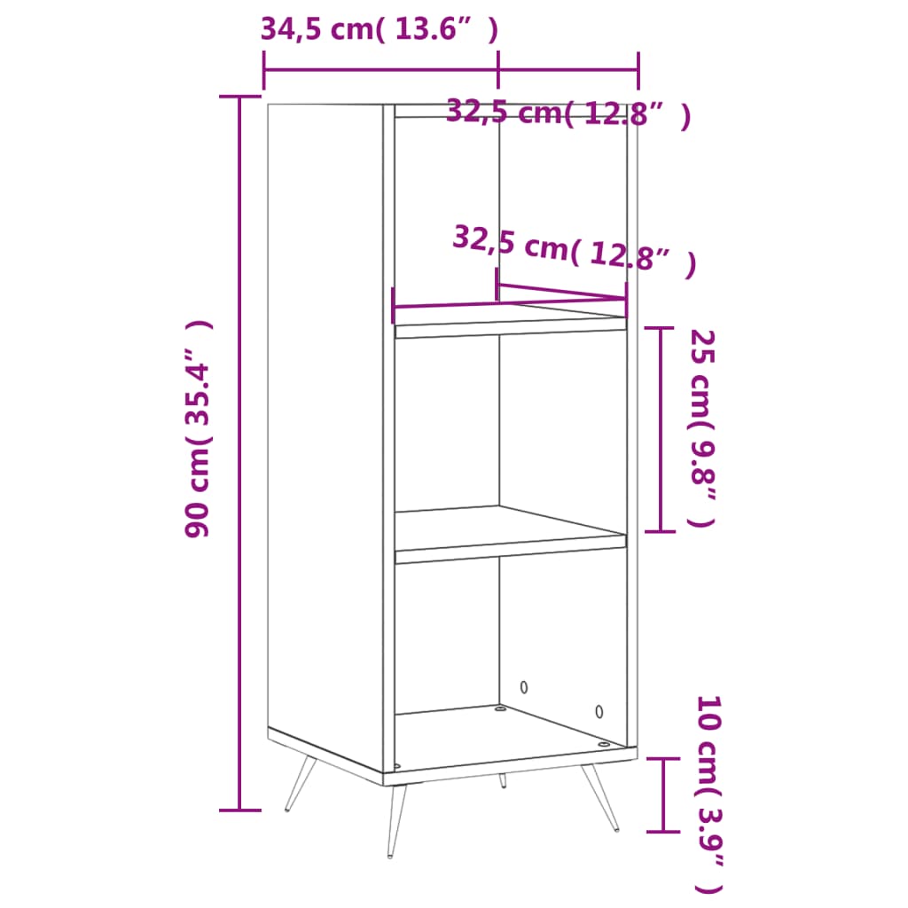 Meuble étagère 34,5x32,5x90 cm en dérivé du bois, couleur chêne