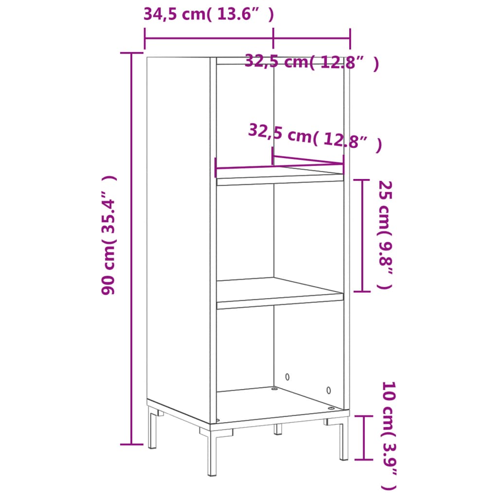 Buffet 34,5x32,5x90 cm en bois travaillé