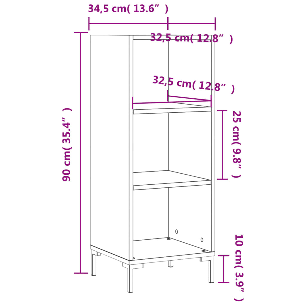 Dressoir 34,5x32,5x90 cm bewerkt hout