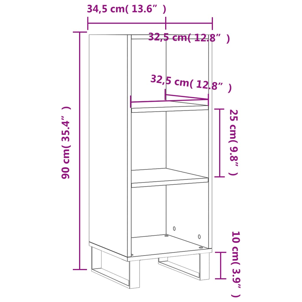 Buffet 34,5x32,5x90 cm en dérivé du bois couleur chêne