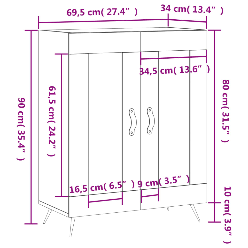 Buffet 69,5x34x90 cm en dérivé du bois, couleur chêne