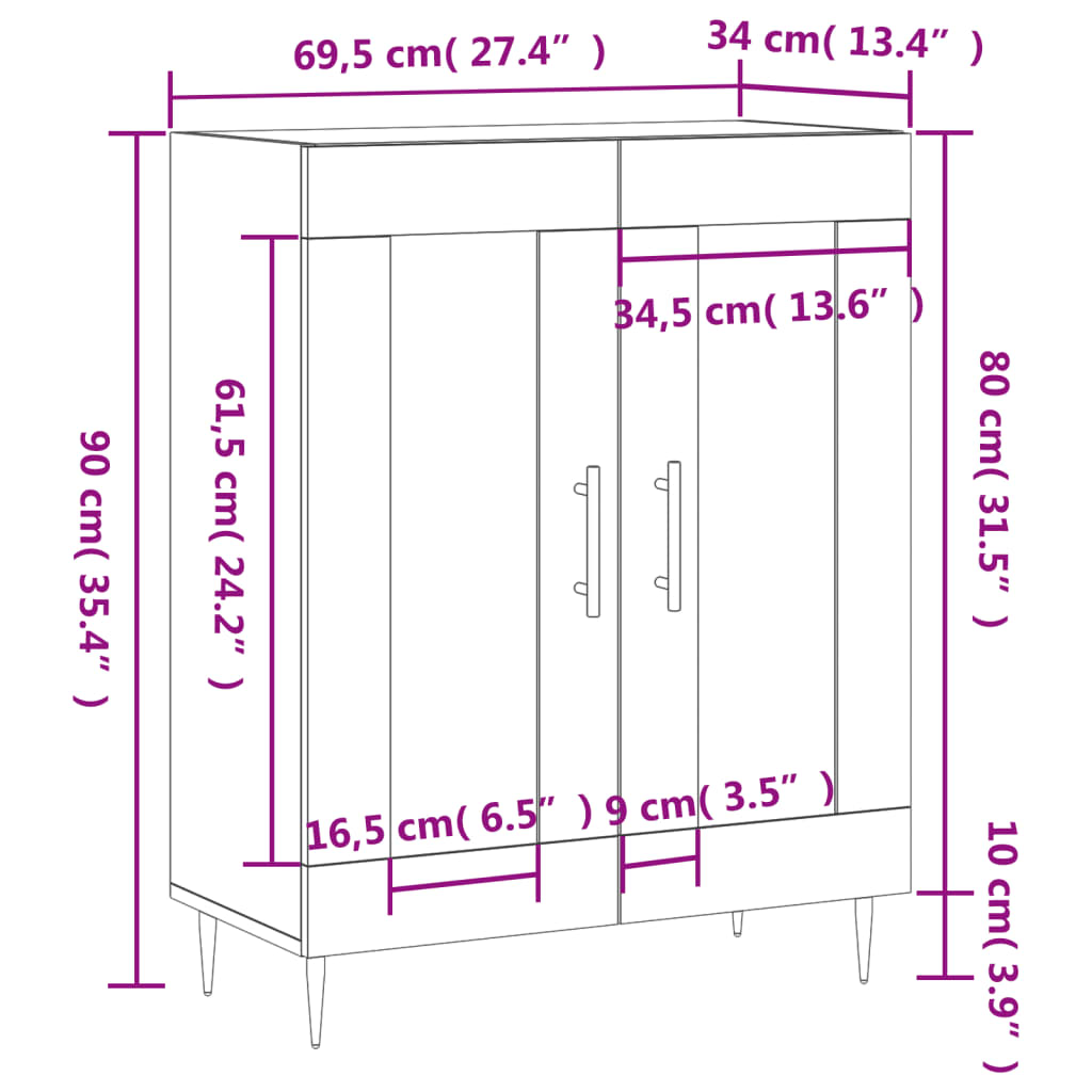 Dressoir 69,5x34x90 cm bewerkt hout bruin eikenkleur