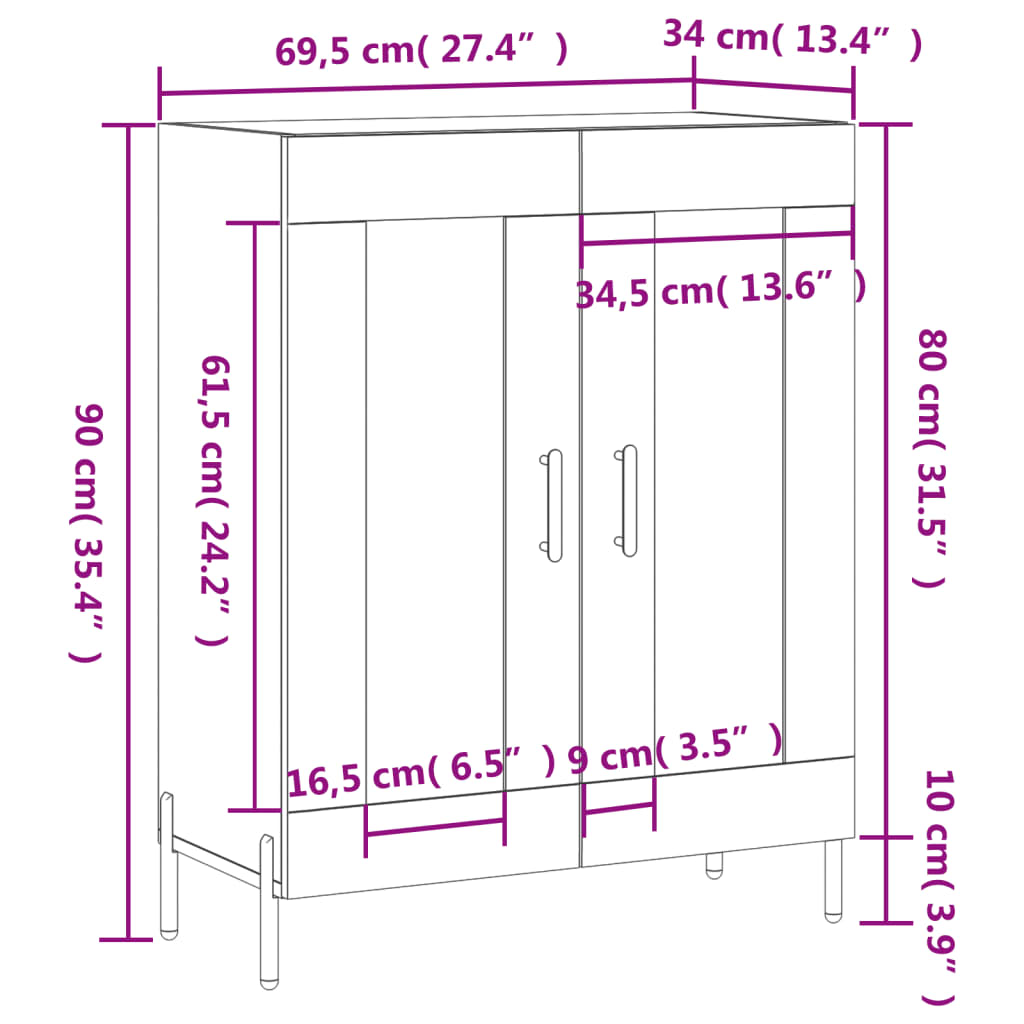 Buffet 69,5x34x90 cm en bois travaillé