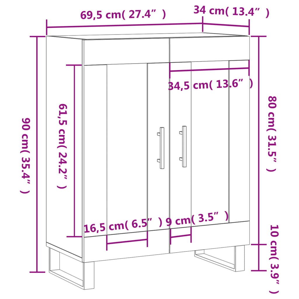 Buffet 69,5x34x90 cm en bois fini couleur chêne marron