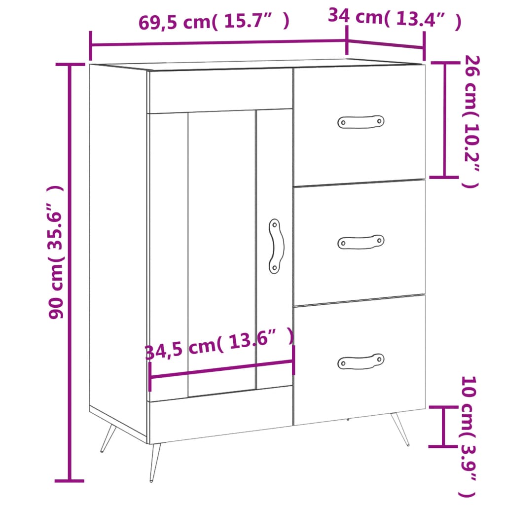 Buffet 69,5x34x90 cm en bois travaillé