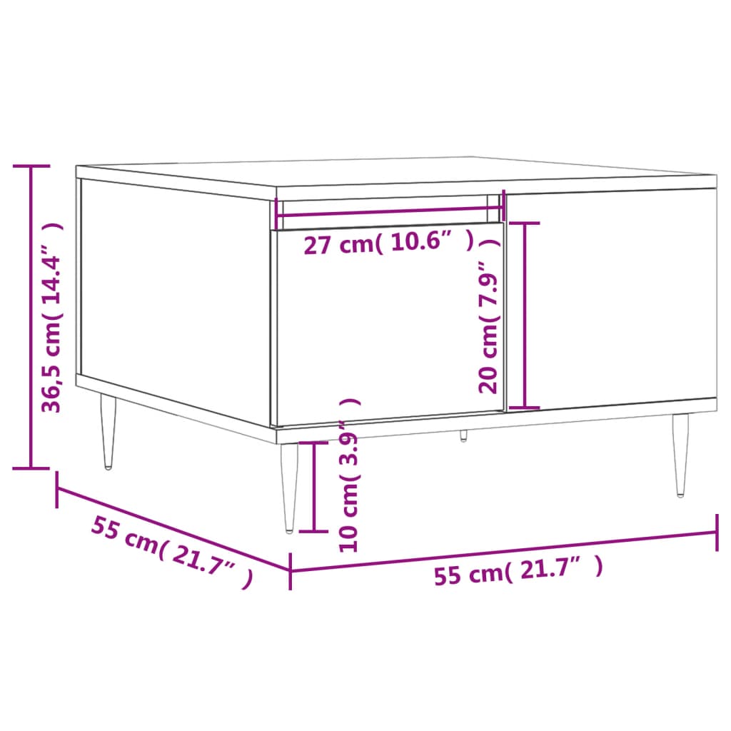 Table basse 55x55x36,5 cm en dérivé du bois, coloris chêne