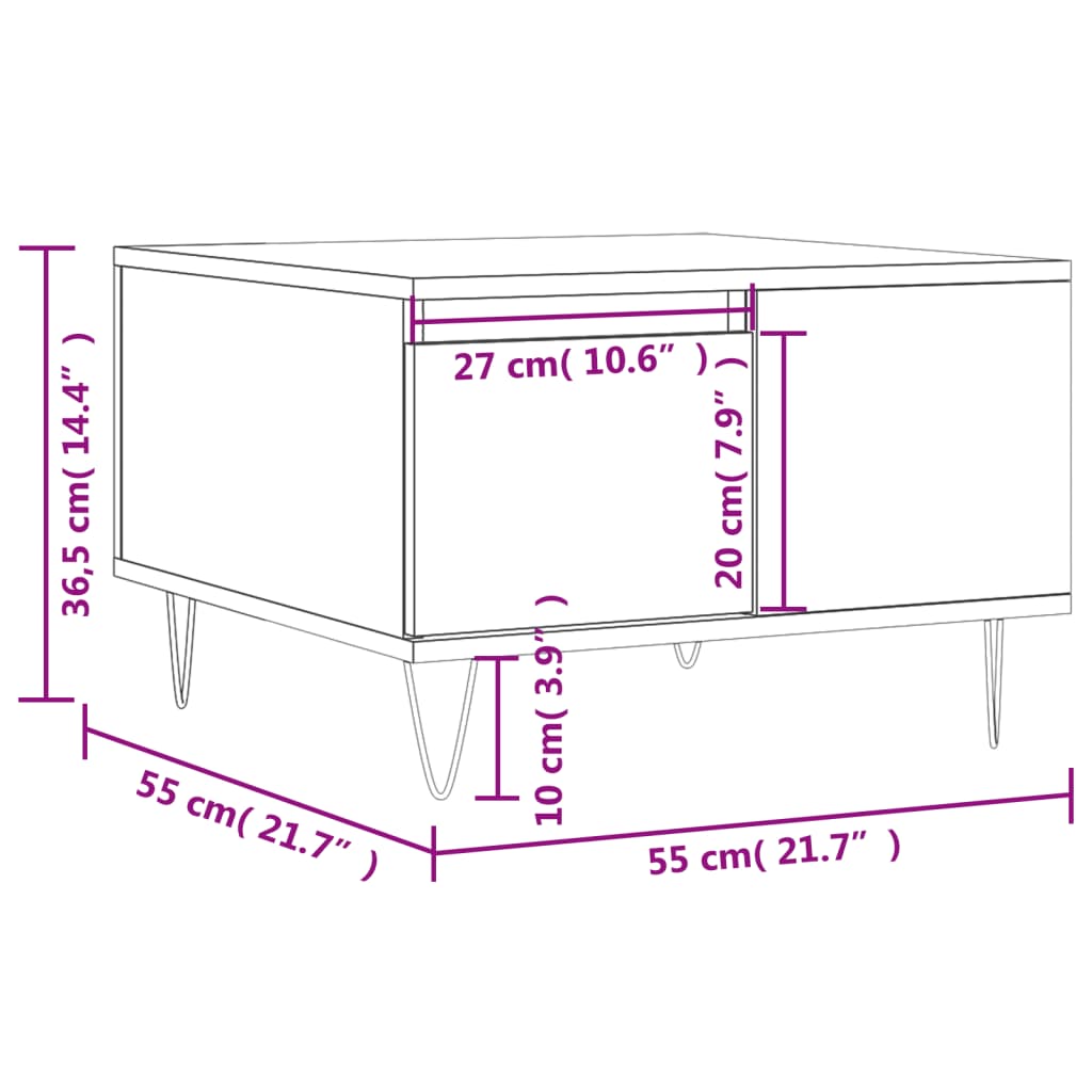 Table basse 55x55x36,5 cm en dérivé du bois, coloris chêne