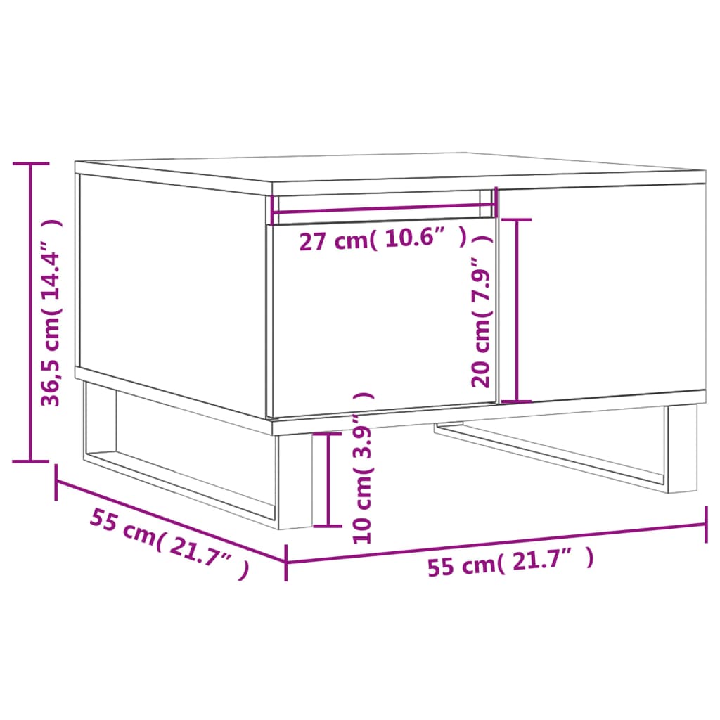 Salontafel 55x55x36,5 cm bewerkt hout eikenkleurig