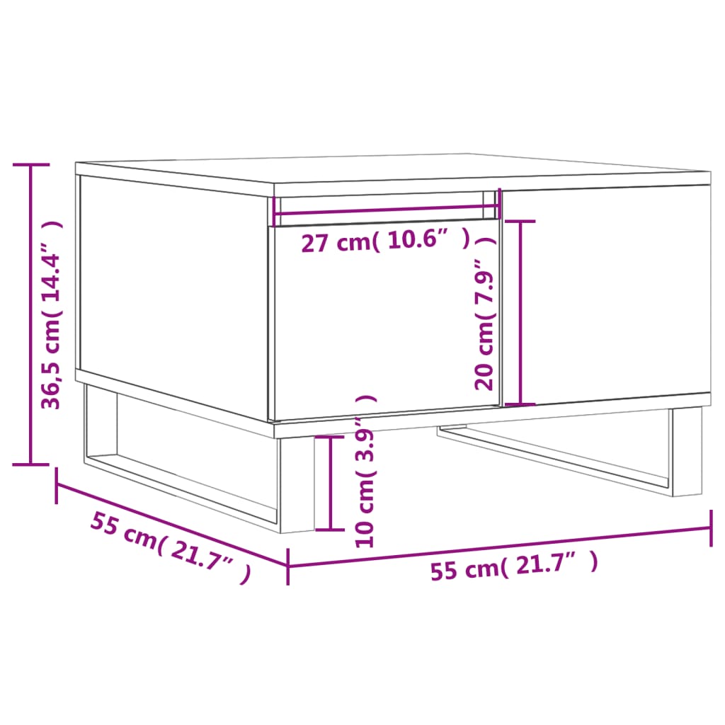 Salontafel 55x55x36,5 cm bewerkt hout eikenkleurig