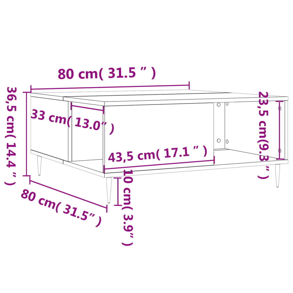 Table basse 80x80x36,5 cm en bois travaillé