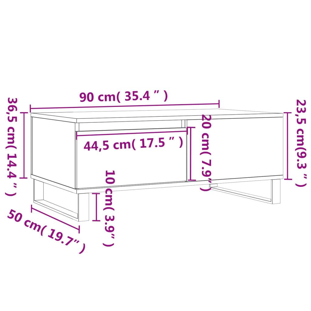 Table basse 90x50x36,5 cm en bois travaillé