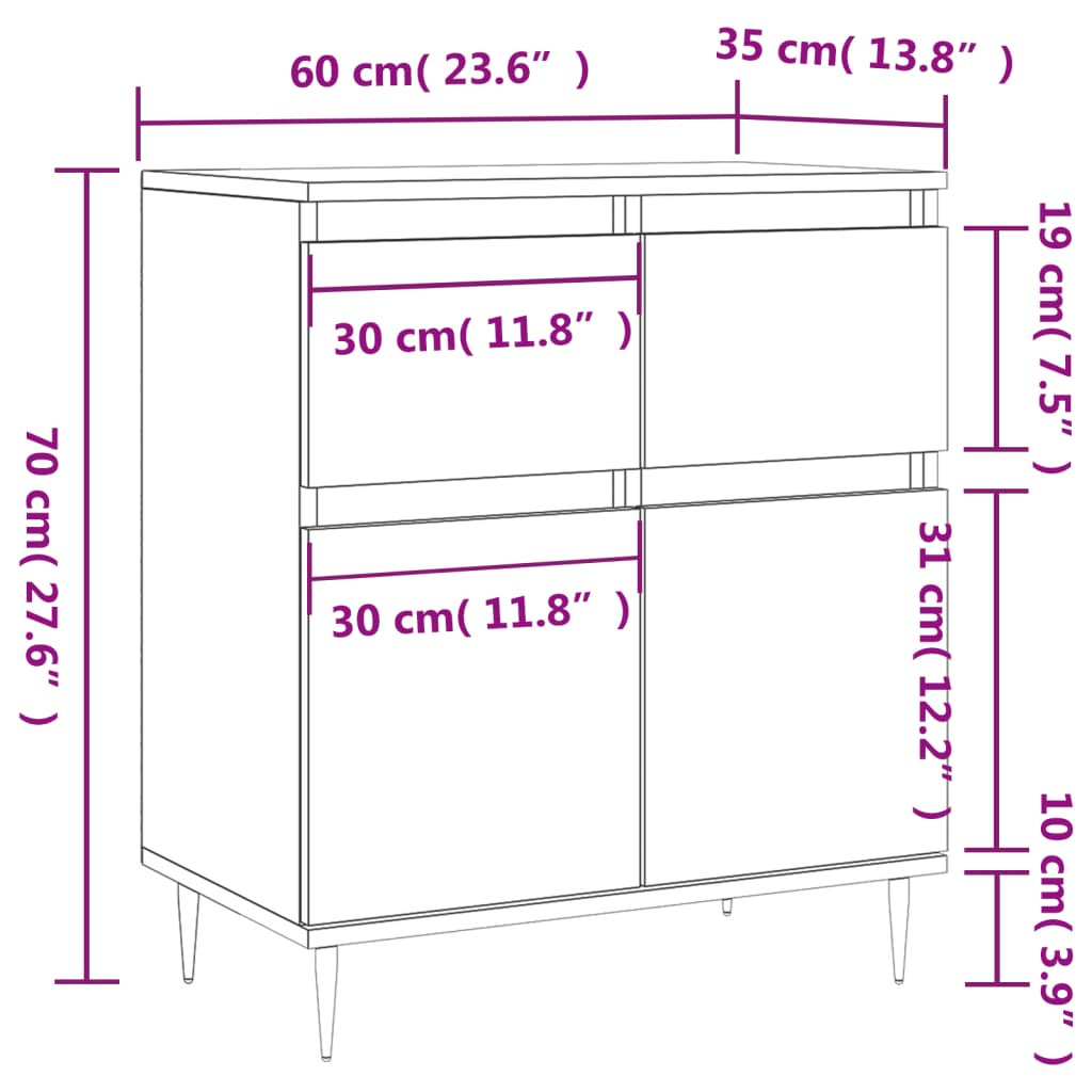 Buffet 60x35x70 cm en bois travaillé