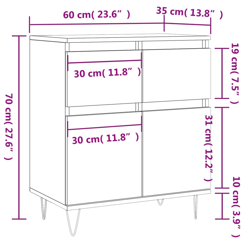 Buffet 60x30x75 cm en dérivé du bois couleur chêne