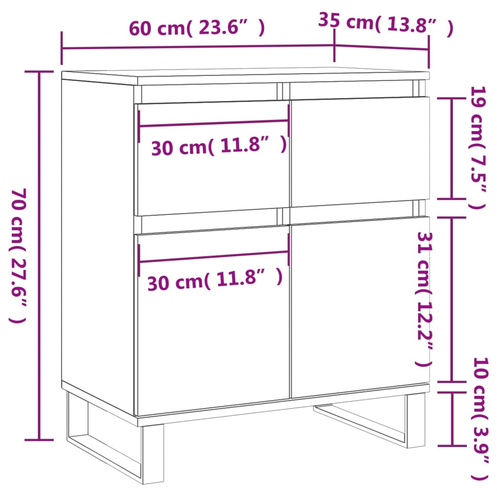 Dressoir 60x35x70 cm bewerkt hout