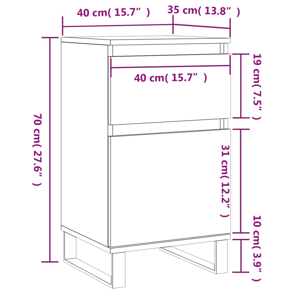 Dressoirs 2 st 40x35x70 cm bewerkt hout bruin eikenkleur